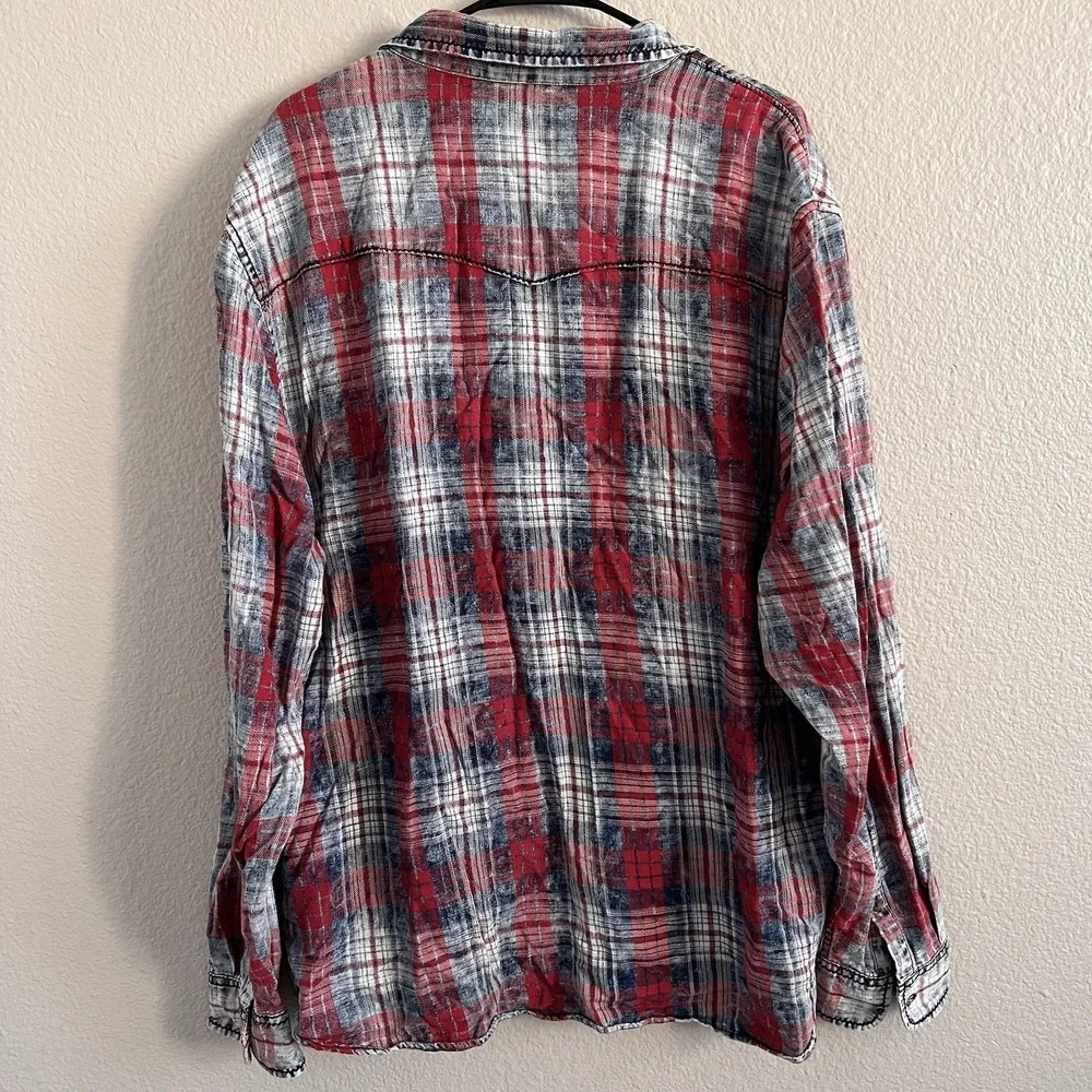 True Religion Western Shirt Men's Size 3XL Red Blue Plaid Long Sleeve Button UP